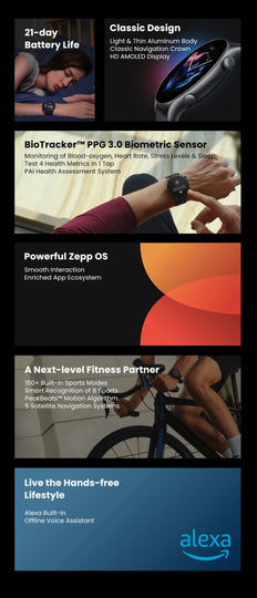 Global Version Amazfit GTR 3 GTR3 GTR-3 Smartwatch 46mm Zepp OS Alexa Built-in GPS Smart Watch  Over 150 Sports  Modes