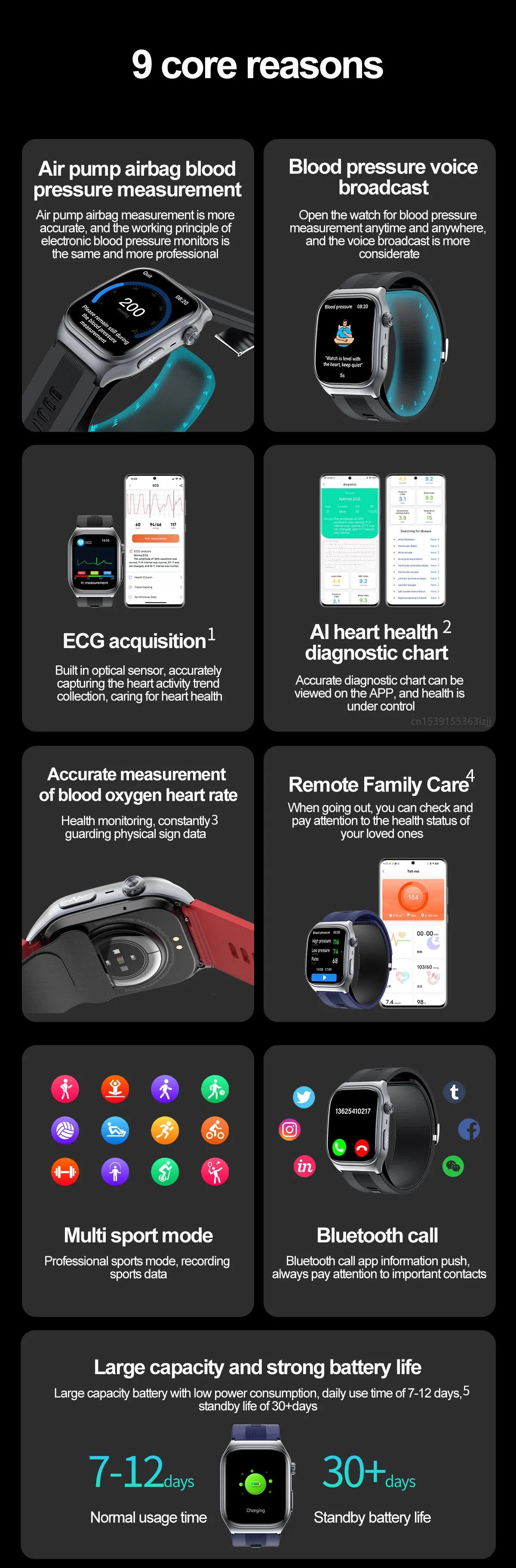 S15 Smart Watch Air Pump Airbag Accurate Blood Pressure Measurement ECG Health Monitoring 2.06inch Amoled Screen Smartwatch