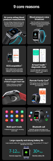 S15 Smart Watch Air Pump Airbag Accurate Blood Pressure Measurement ECG Health Monitoring 2.06inch Amoled Screen Smartwatch