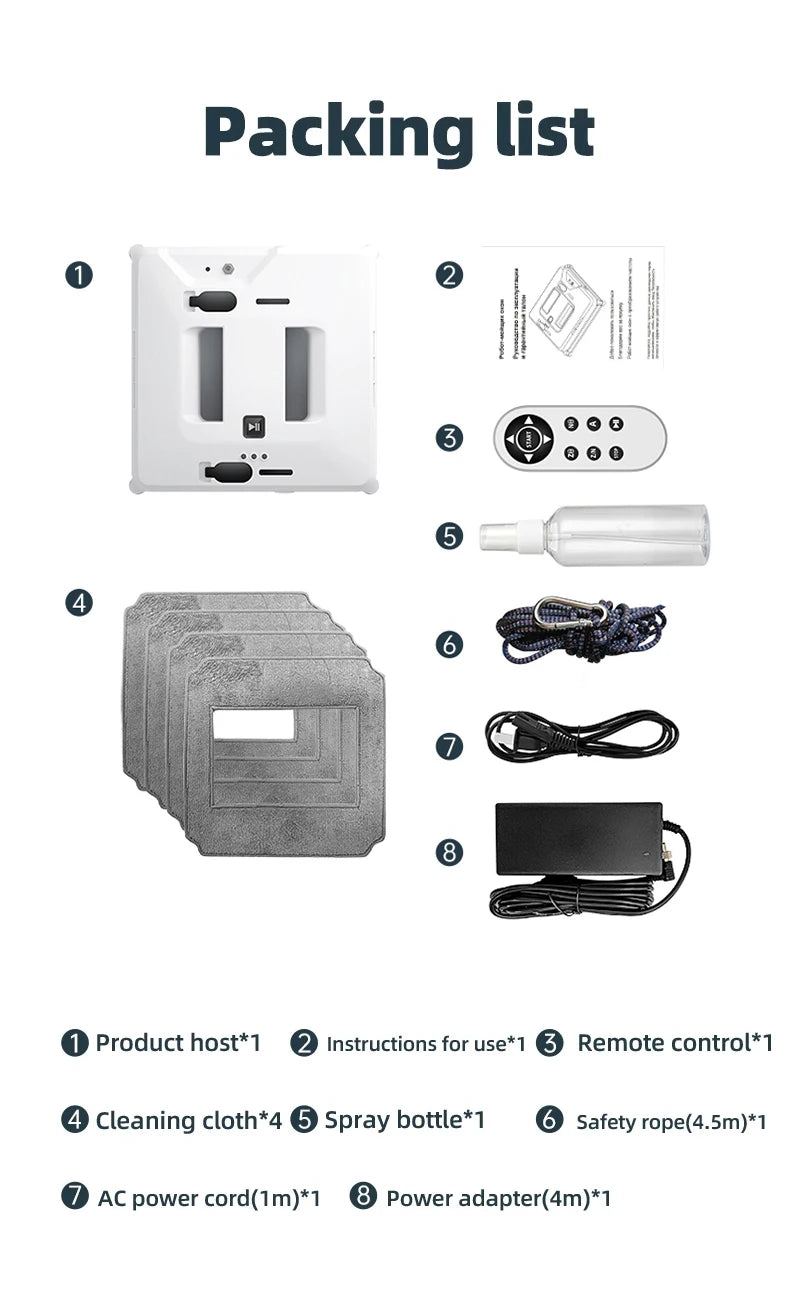 Robotic Window Cleaner Sprayer Remote Control High Suction Anti-falling Window Washing From Two Sides Home Glass Cleaning Robot