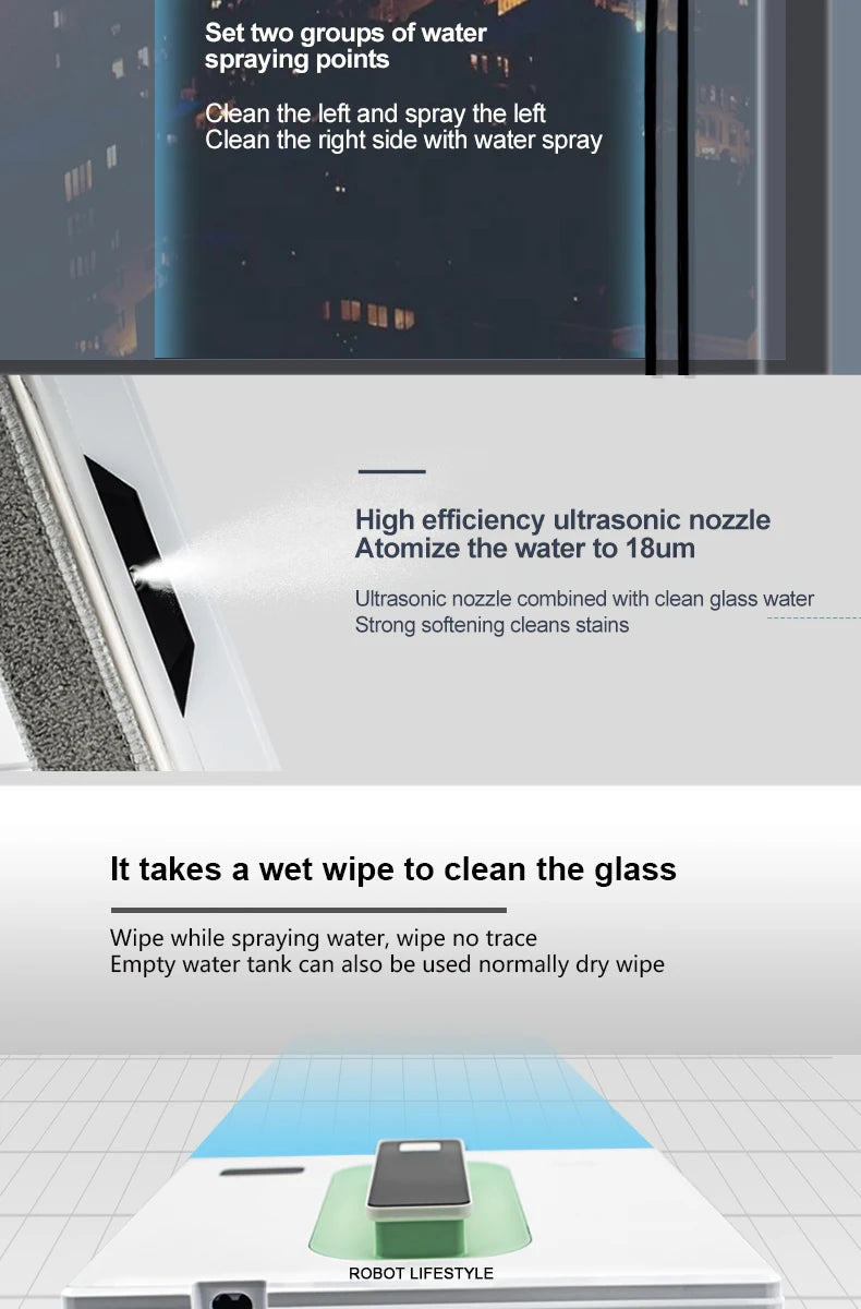 Window Robot Cleaner Electric Robotic Washing Glass Auto Water Spray Voice Prompt APP / Remote Control Professional Washer