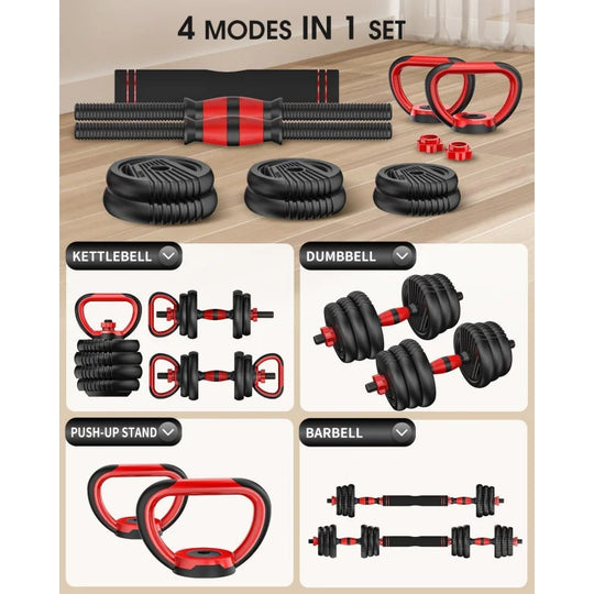 AQAdjustable ,10/25/35/55/70/90lbs Free Weight with Connector,4 in1 Dumbbells Set Used as Barbell,Kettlebells,Push