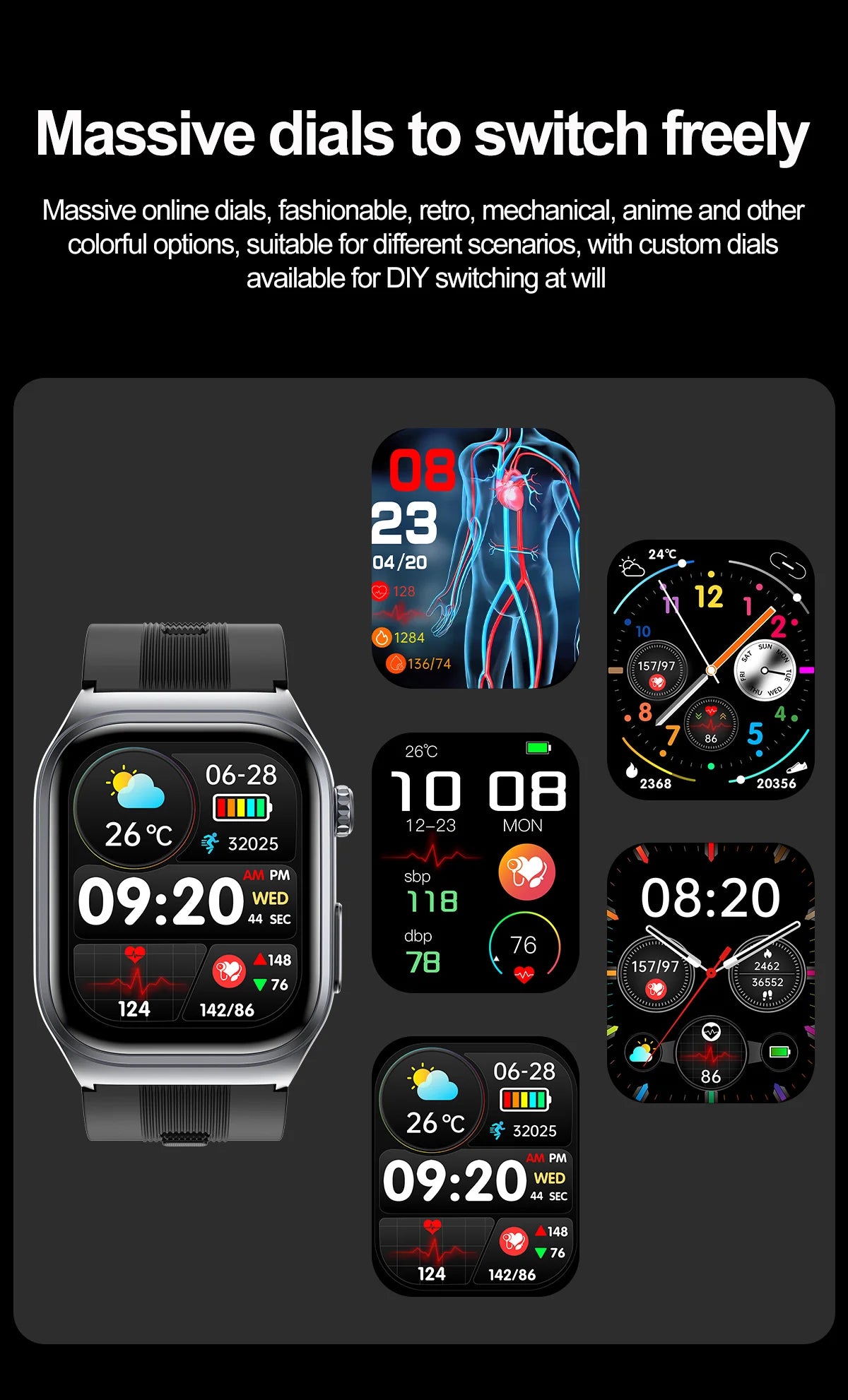 S15 Smart Watch Air Pump Airbag Accurate Blood Pressure Measurement ECG Health Monitoring 2.06inch Amoled Screen Smartwatch